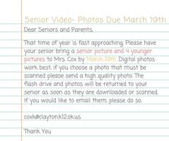 Senior Video Photos Due March 19th