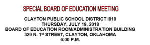 July Special Board Meeting Agenda