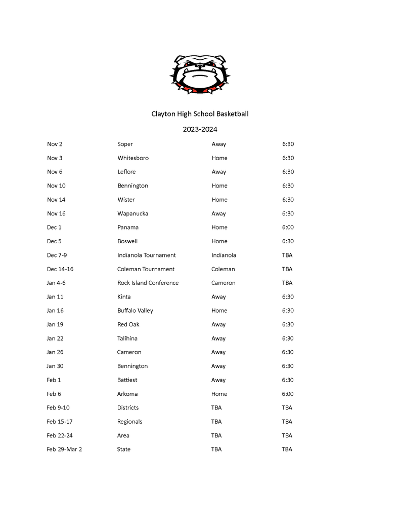 HS Basketball Schedule