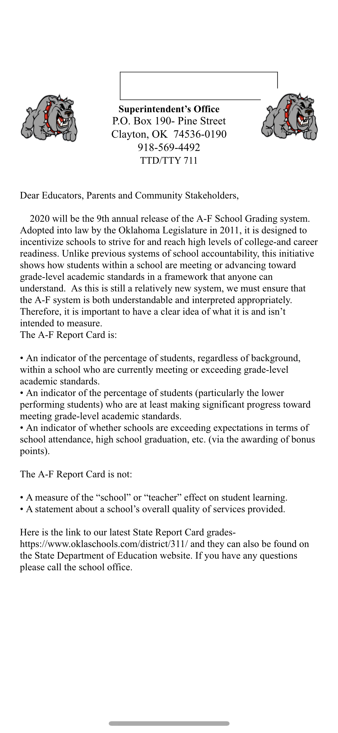 Oklahoma School A-F Report Cards